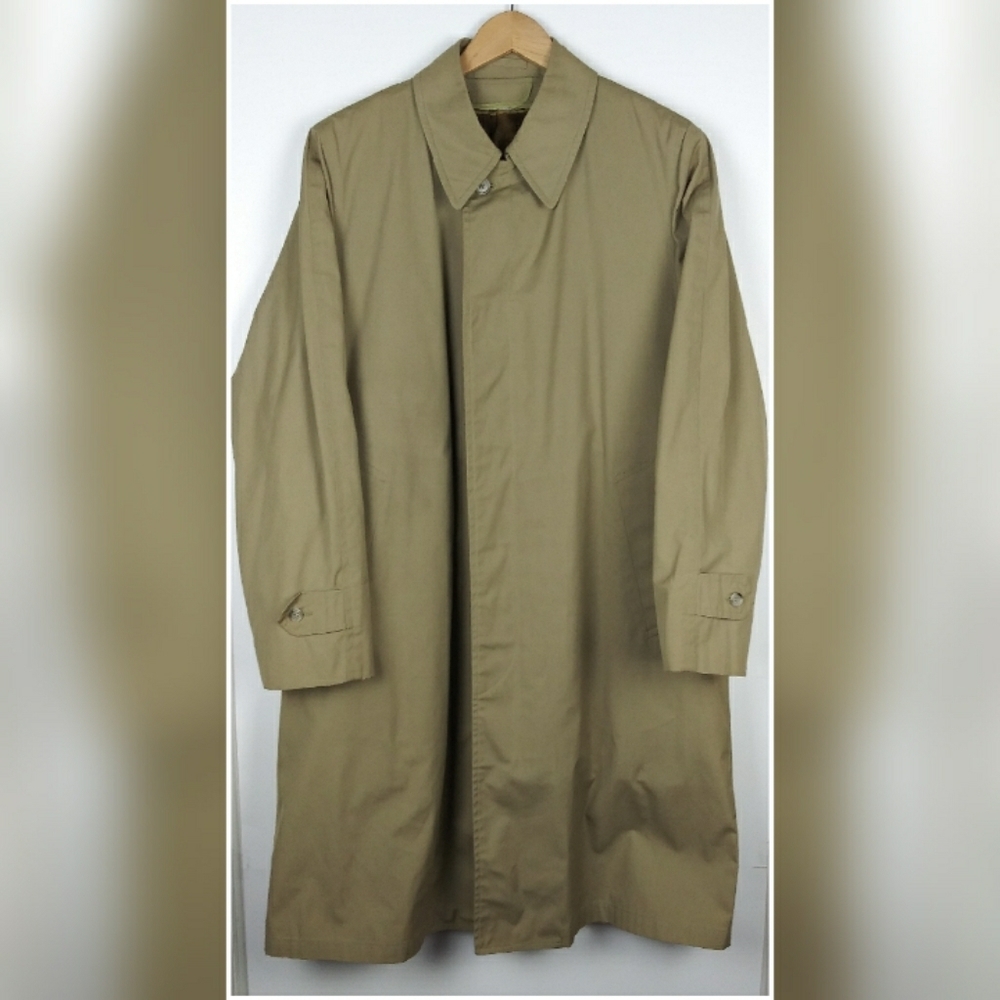 Mens London Fog faux fur lined tan trench coat 40R